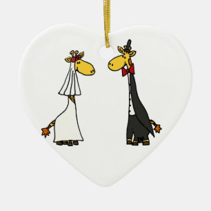 Funny Giraffe Bride en Groom Wedding Cartoon Keramisch Ornament