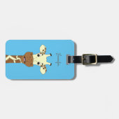 Funny giraffe cartoon blauw bagagelabel (Voorkant horizontaal)