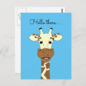 Funny giraffe cartoon blauw Hallo kinder briefkaar Briefkaart (Voorkant / Achterkant)