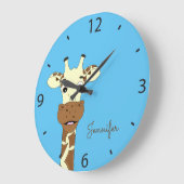 Funny giraffe cartoon blauw kinder naam muurklok grote klok (Hoek)
