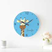 Funny giraffe cartoon blauw kinder naam muurklok grote klok (Huis)