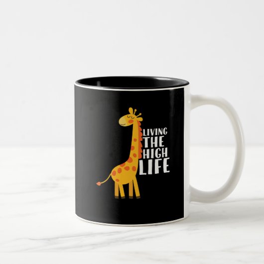 Funny Giraffe Cartoon met een hoog leven Tweekleurige Koffiemok (Rechts)