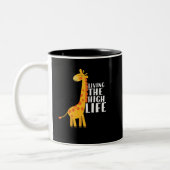Funny Giraffe Cartoon met een hoog leven Tweekleurige Koffiemok (Links)