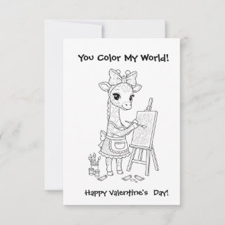 funny Giraffe Coloring Maze Classroom Valentine  Bedankkaart