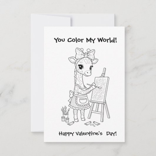 funny Giraffe Coloring Maze Classroom Valentine  Bedankkaart (Voorkant)