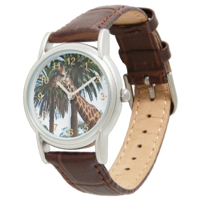 Funny Giraffe die een frambozen geeft, Horloge (Gekanteld)