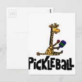 Funny Giraffe die Pickleball Cartoon speelt Briefkaart (Voorkant / Achterkant)
