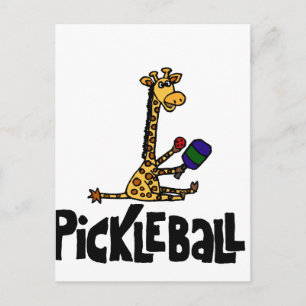 Funny Giraffe die Pickleball Cartoon speelt Briefkaart