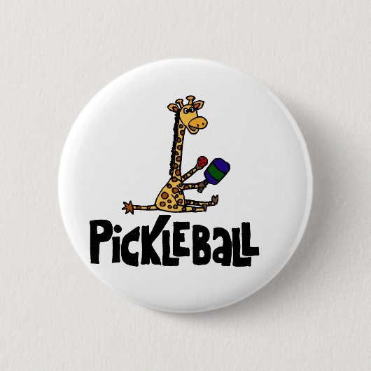 Funny Giraffe die Pickleball Cartoon speelt Ronde Button 5,7 Cm (Voorkant)