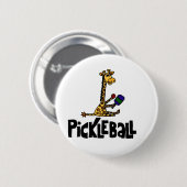 Funny Giraffe die Pickleball Cartoon speelt Ronde Button 5,7 Cm (Voorkant /achterkant)