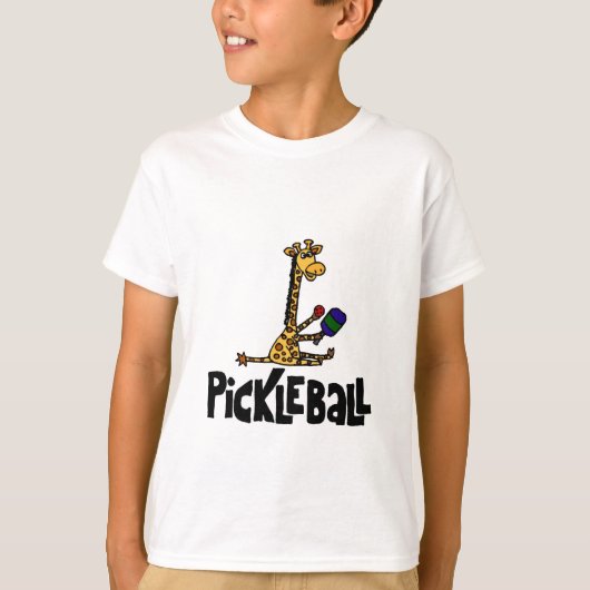 Funny Giraffe die Pickleball Cartoon speelt T-shirt (Voorkant)