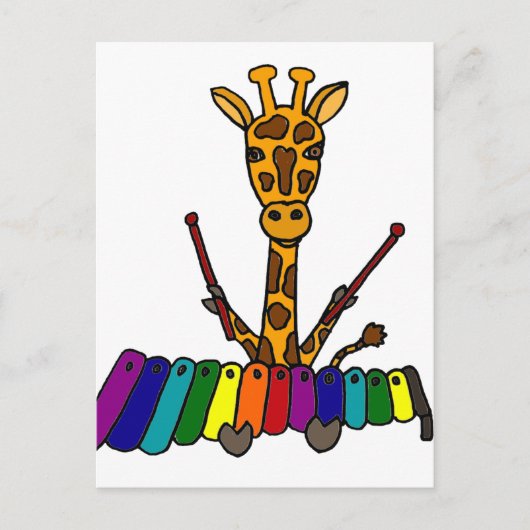 Funny Giraffe die Xylophone Cartoon speelt Briefkaart (Voorkant)