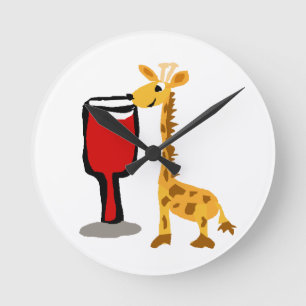 Funny Giraffe drink Cartoon van rode wijn Ronde Klok