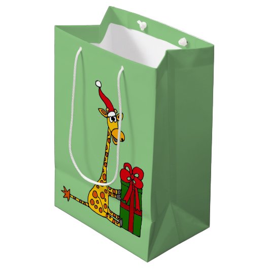 Funny Giraffe en cadeau voor kerstcadeautjes Medium Cadeauzakje (Voorkant Gekanteld)