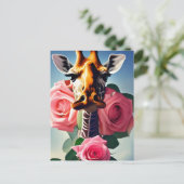 Funny Giraffe en Rozen Digital Art Briefkaart (Staand voorkant)