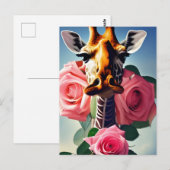 Funny Giraffe en Rozen Digital Art Briefkaart (Voorkant / Achterkant)