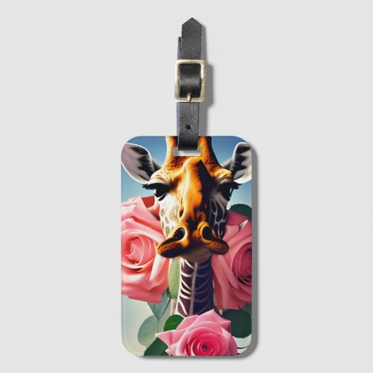Funny Giraffe en Rozen Surreal Bagagelabel (Voorkant (verticaal))