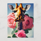 Funny Giraffe en Rozen Surreal Briefkaart (Voorkant)
