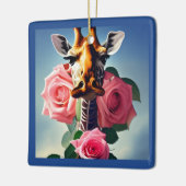 Funny Giraffe en Rozen Surreal-gepersonaliseerd Keramisch Ornament (Links)