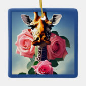 Funny Giraffe en Rozen Surreal-gepersonaliseerd Keramisch Ornament (Voorkant)