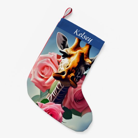 Funny Giraffe en Rozen Surreal-gepersonaliseerd Kleine Kerstsok (Voorkant (Hangend))