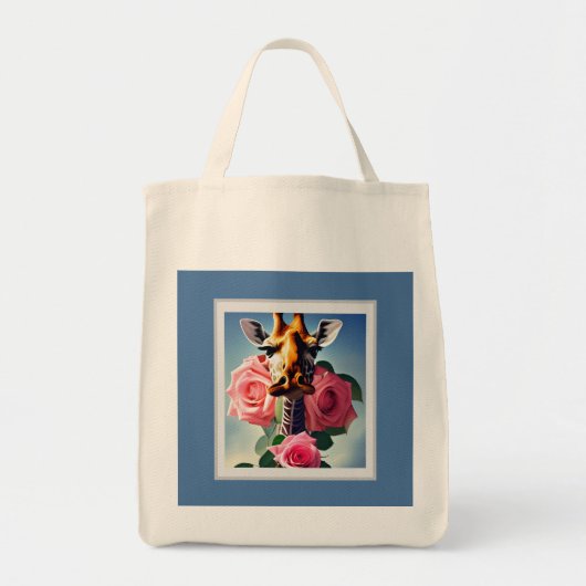Funny Giraffe en Rozen Surreal Shopping Tas (Voorkant)