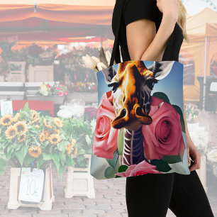 Funny Giraffe en Rozen Surreal Tote Bag