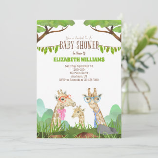 Funny Giraffe Family Safari Baby shower Uitnodigin Kaart