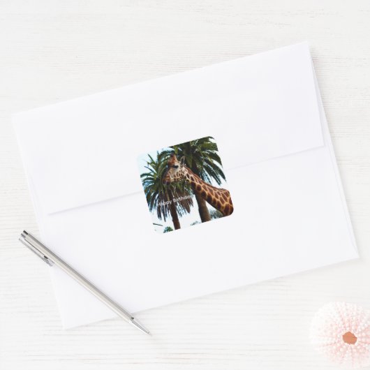 Funny Giraffe Giving A Raspberry Birthday Sickers Vierkante Sticker (Envelop)