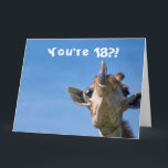 Funny Giraffe Happy 18th Birthday Kaart<br><div class="desc">Dit ontwerp bevat een grappig maar leuk afbeelding van een giraf! Ideaal voor speciale gelegenheden zoals verjaardagen,  verjaardagen en meer. Als u het ontwerp wilt personaliseren door het bericht,  de leeftijd of het lettertype te wijzigen,  klikt u op "Ontwerp bewerken".</div>