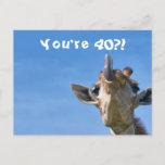 Funny Giraffe Happy 40th Birthday Briefkaart<br><div class="desc">Dit ontwerp bevat een grappig maar leuk afbeelding van een giraf! Ideaal voor speciale gelegenheden zoals verjaardagen,  verjaardagen en meer. Als u het ontwerp wilt personaliseren door het bericht,  de leeftijd of het lettertype te wijzigen,  klikt u op "Ontwerp bewerken".</div>