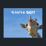 Funny Giraffe Happy 50th Birthday Briefkaart<br><div class="desc">Dit ontwerp bevat een grappig maar leuk afbeelding van een giraf! Ideaal voor speciale gelegenheden zoals verjaardagen,  verjaardagen en meer. Als u het ontwerp wilt personaliseren door het bericht,  de leeftijd of het lettertype te wijzigen,  klikt u op "Ontwerp bewerken".</div>
