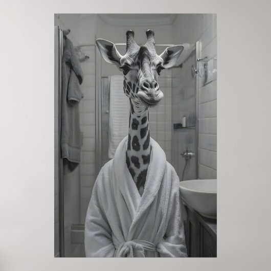 Funny Giraffe in Bathrobe Print, Quirky Bathroom Poster (Voorkant)