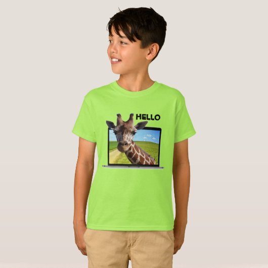 Funny Giraffe in notebook 3D foto van grafische il T-shirt (Voorkant volledig)