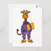 Funny Giraffe in Pajamas met Pillow Cartoon Briefkaart (Voorkant / Achterkant)