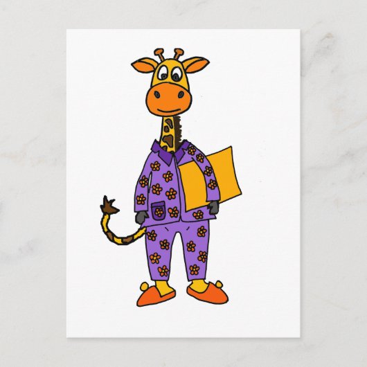 Funny Giraffe in Pajamas met Pillow Cartoon Briefkaart (Voorkant)