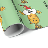 Funny Giraffe in Santa Hat-kerstkunst Cadeaupapier (Rol Hoek)