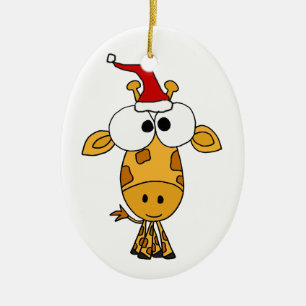 Funny Giraffe in Santa Hat-kerstkunst Keramisch Ornament