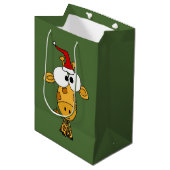 Funny Giraffe in Santa Hat-kerstkunst Medium Cadeauzakje (Voorkant Gekanteld)