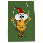 Funny Giraffe in Santa Hat-kerstkunst Medium Cadeauzakje (Voorkant)