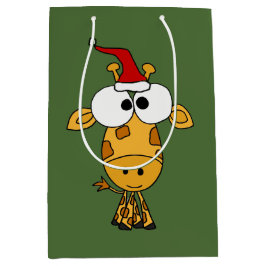 Funny Giraffe in Santa Hat-kerstkunst Medium Cadeauzakje