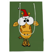 Funny Giraffe in Santa Hat-kerstkunst Medium Cadeauzakje (Achterkant)