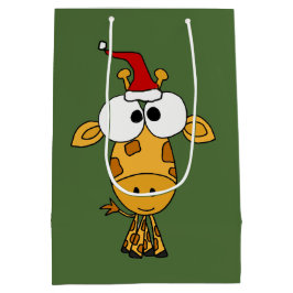 Funny Giraffe in Santa Hat-kerstkunst Medium Cadeauzakje
