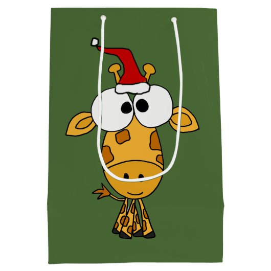 Funny Giraffe in Santa Hat-kerstkunst Medium Cadeauzakje (Achterkant)