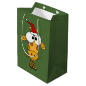 Funny Giraffe in Santa Hat-kerstkunst Medium Cadeauzakje (Achterkant Gekanteld)