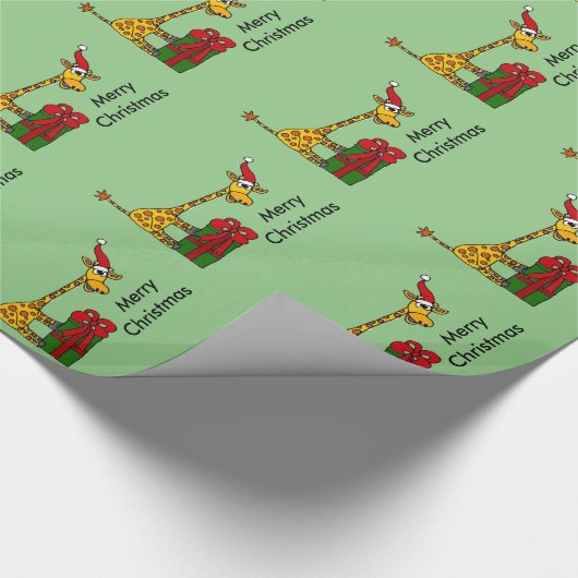 Funny Giraffe in Santa Hat-kerstontwerp Cadeaupapier (Hoek)