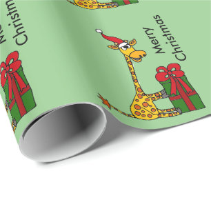 Funny Giraffe in Santa Hat-kerstontwerp Cadeaupapier