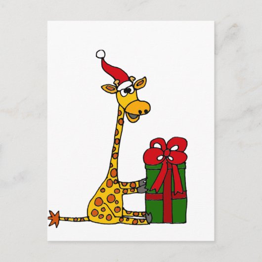Funny Giraffe in Santa Hat-kerstontwerp Feestdagenkaart (Voorkant)