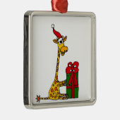 Funny Giraffe in Santa Hat-kerstontwerp Metalen Ornament (Rechts)