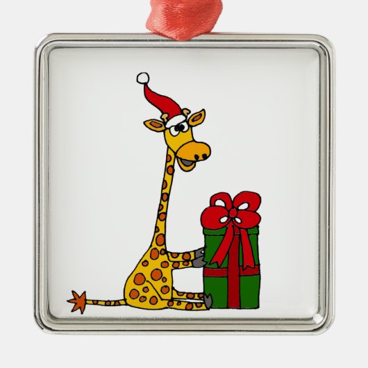 Funny Giraffe in Santa Hat-kerstontwerp Metalen Ornament (Voorkant)
